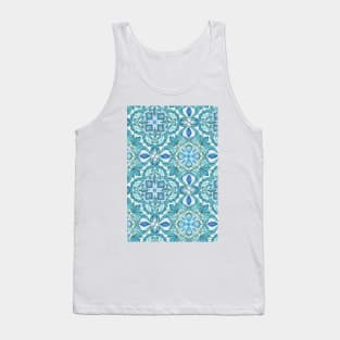 Colored Crayon Floral Pattern in Teal & White Tank Top